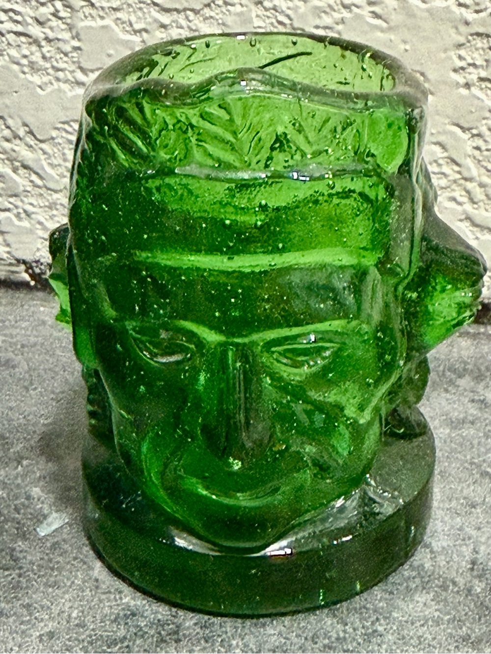Emerald Green Glass Head Vase Accent Toothpick Holder collectible